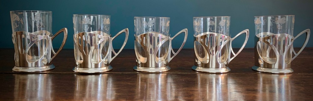 WMF ART NOUVEAU SILVER PLATE & ENGRAVED CRYSTAL CUPS View II