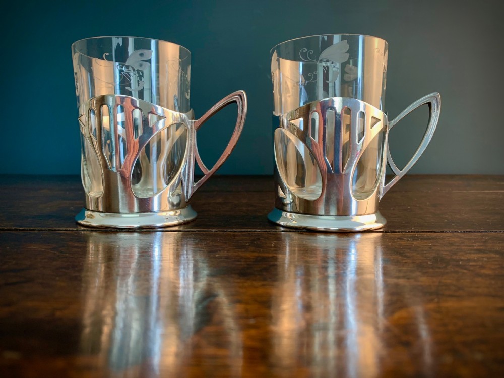 WMF ART NOUVEAU SILVER PLATE & ENGRAVED CRYSTAL CUPS View III