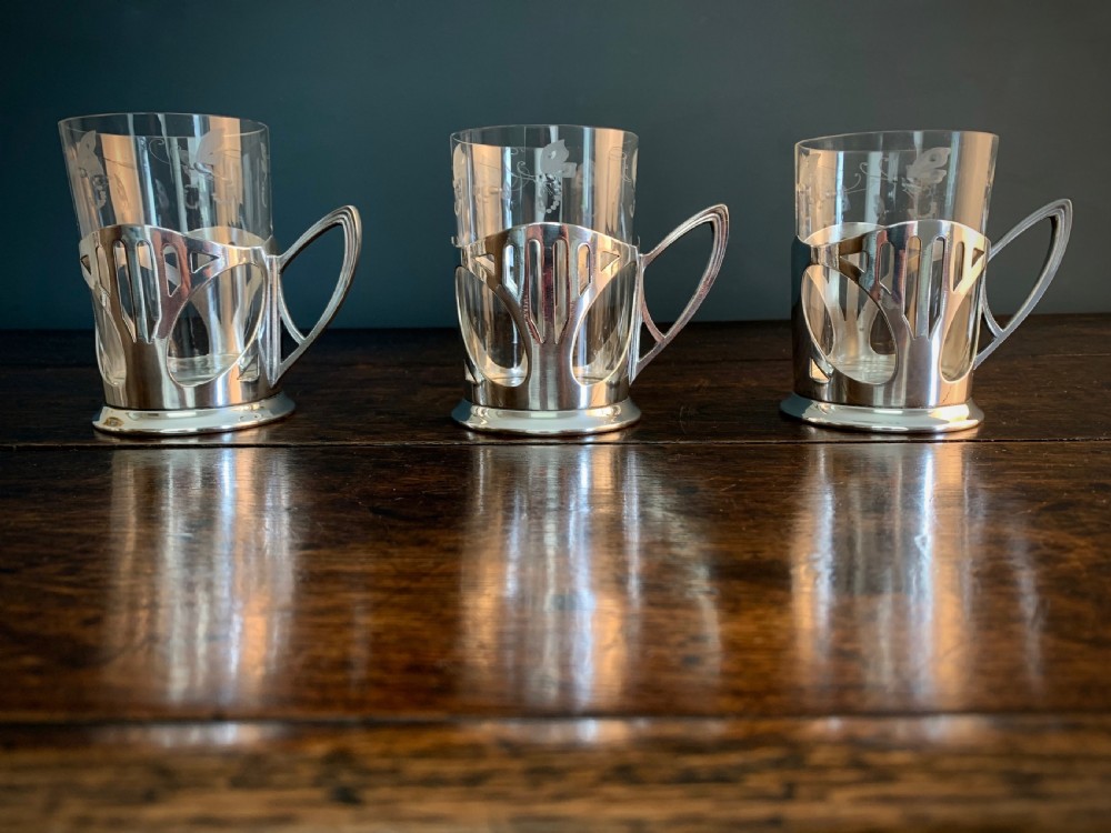 WMF ART NOUVEAU SILVER PLATE & ENGRAVED CRYSTAL CUPS View V