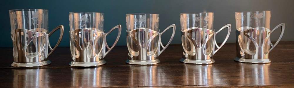 WMF ART NOUVEAU SILVER PLATE & ENGRAVED CRYSTAL CUPS View VI