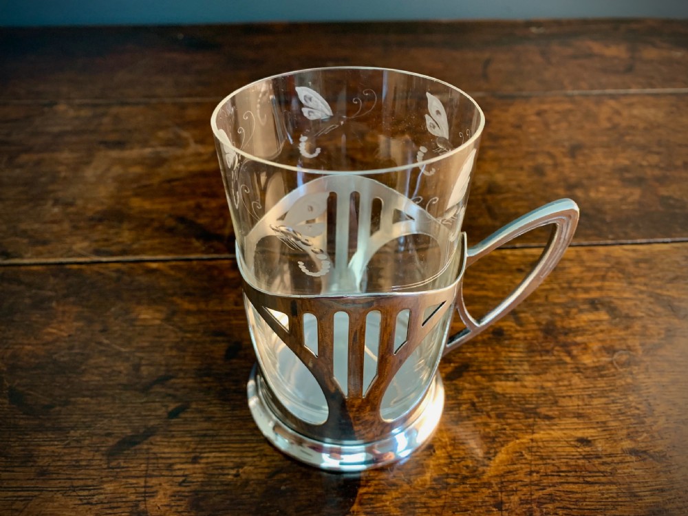 WMF ART NOUVEAU SILVER PLATE & ENGRAVED CRYSTAL CUPS View XIII