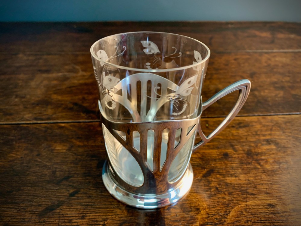WMF ART NOUVEAU SILVER PLATE & ENGRAVED CRYSTAL CUPS View XIV