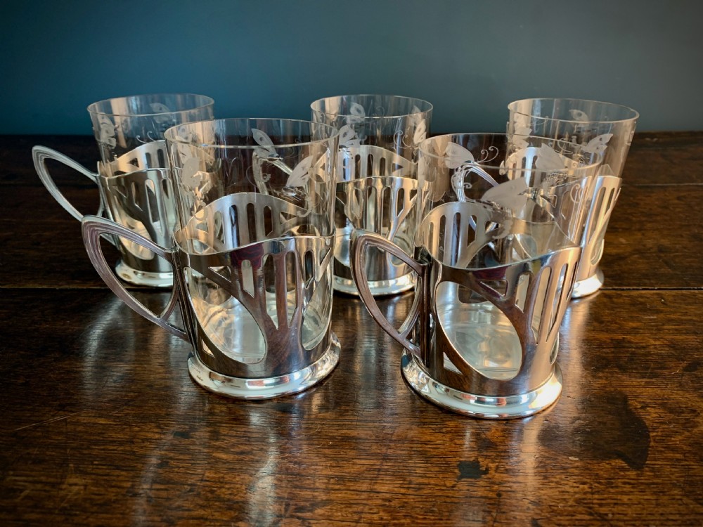 WMF ART NOUVEAU SILVER PLATE & ENGRAVED CRYSTAL CUPS View XVI