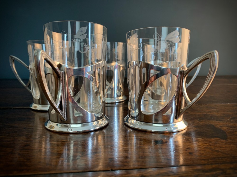 WMF ART NOUVEAU SILVER PLATE & ENGRAVED CRYSTAL CUPS View XX