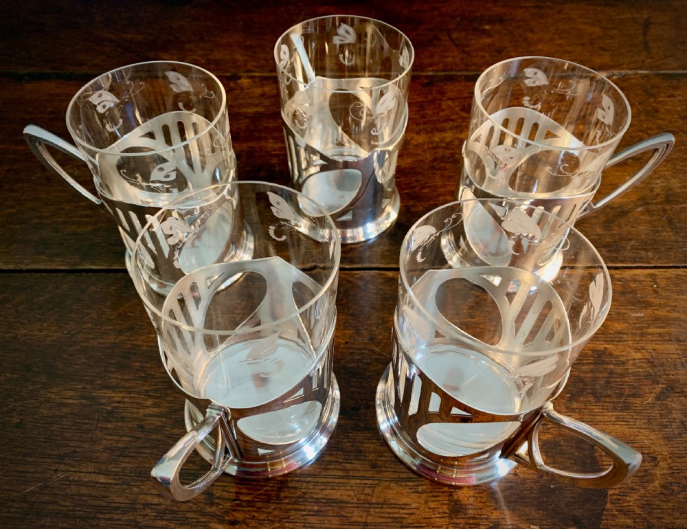 WMF ART NOUVEAU SILVER PLATE & ENGRAVED CRYSTAL CUPS View XXIII