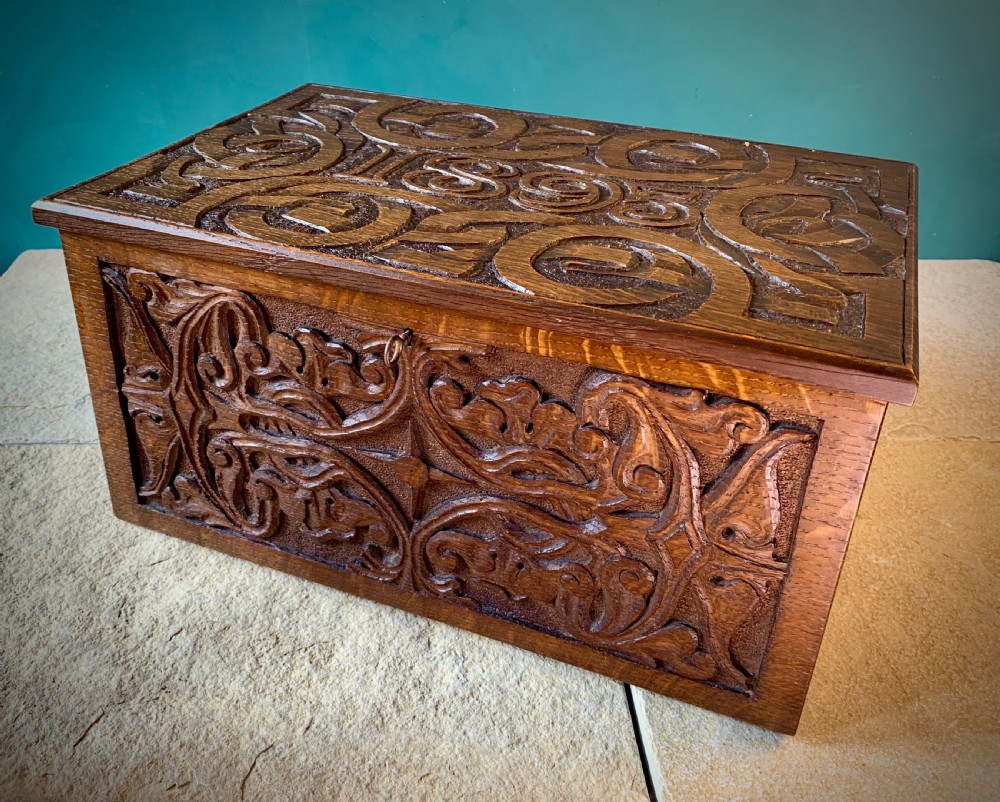 19TH CENTURY CARVED ENGLISH OAK BIBLE BOX View II