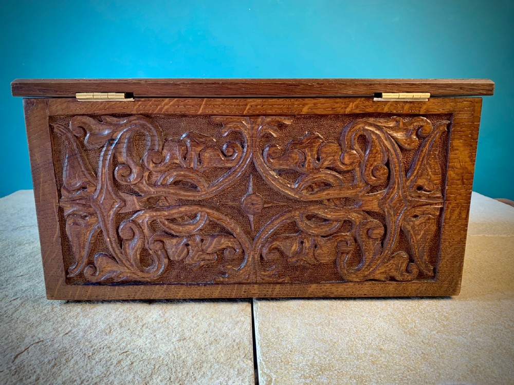 19TH CENTURY CARVED ENGLISH OAK BIBLE BOX View X