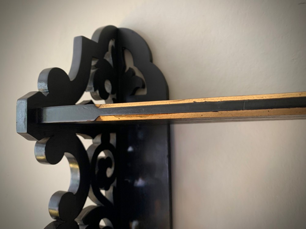 AESTHETIC MOVEMENT EBONISED WALL CABINET WITH GILDED PANELS PAINTED WITH BIRDS. View XI