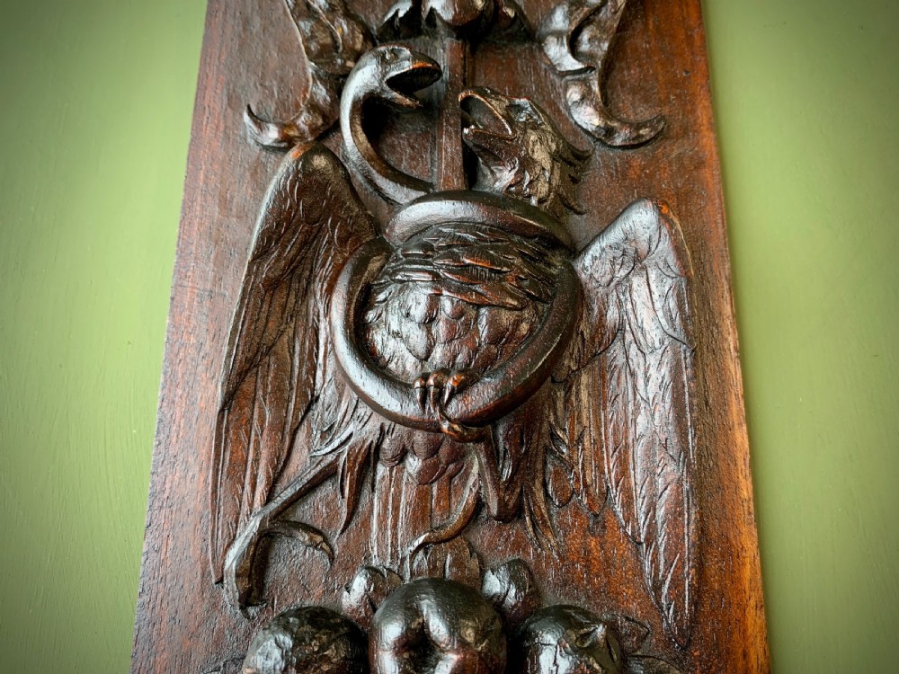 19TH CENTURY CLASSICALLY CARVED MAHOGANY PANEL . View II