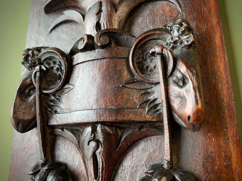19TH CENTURY CLASSICALLY CARVED MAHOGANY PANEL . View III