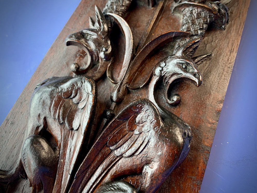 19TH CENTURY CLASSICALLY CARVED MAHOGANY PANEL . View XIX