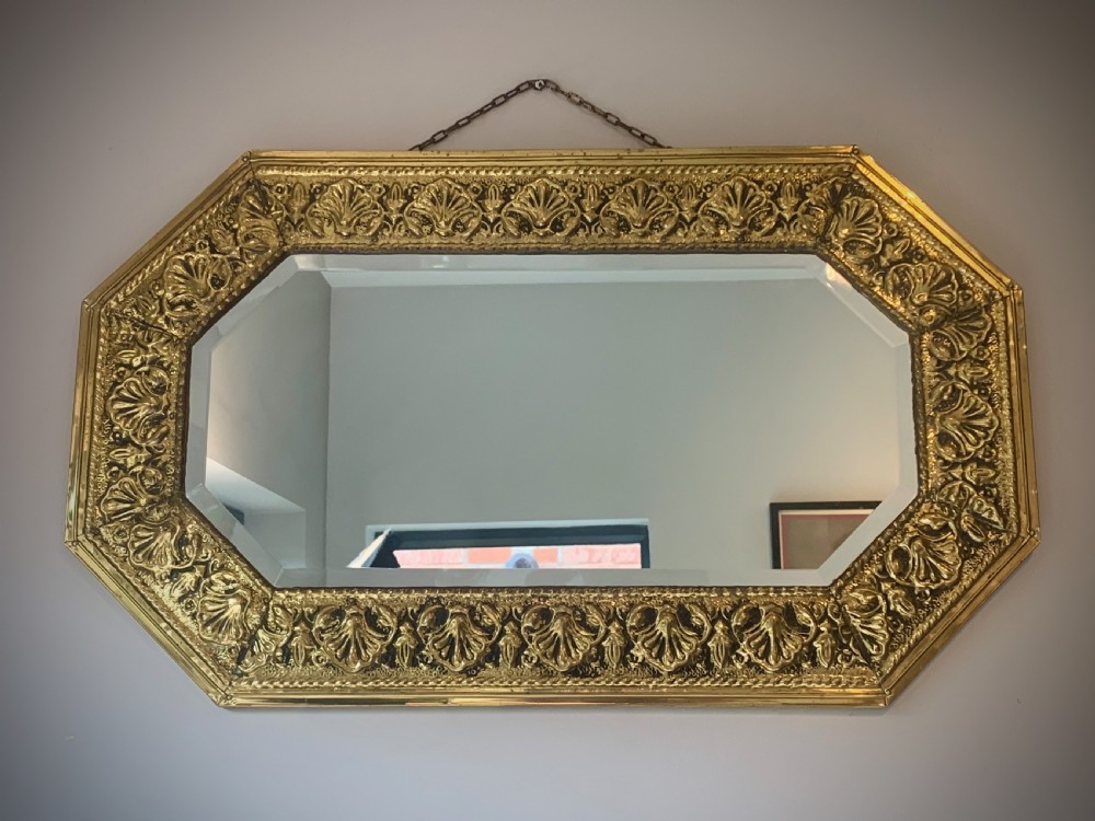 ARTS AND CRAFTS OCTAGONAL BRASS REPOUSSE MIRROR View II
