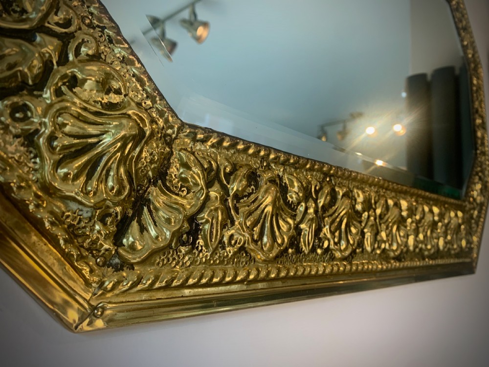 ARTS AND CRAFTS OCTAGONAL BRASS REPOUSSE MIRROR View III