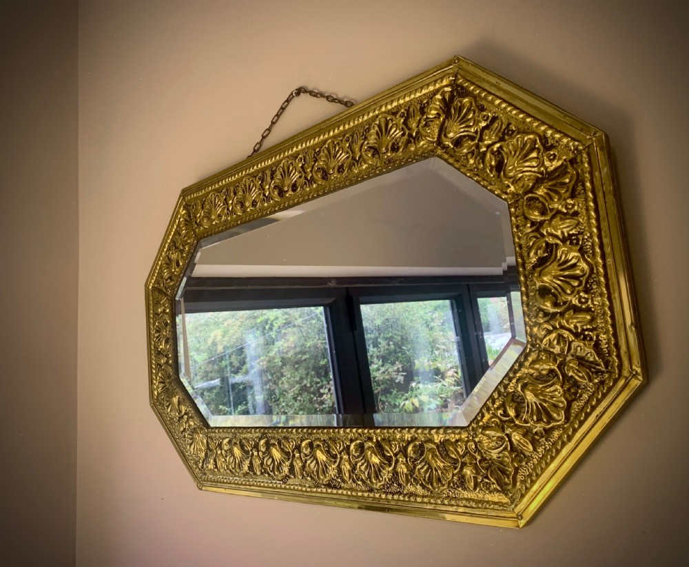 ARTS AND CRAFTS OCTAGONAL BRASS REPOUSSE MIRROR View IV