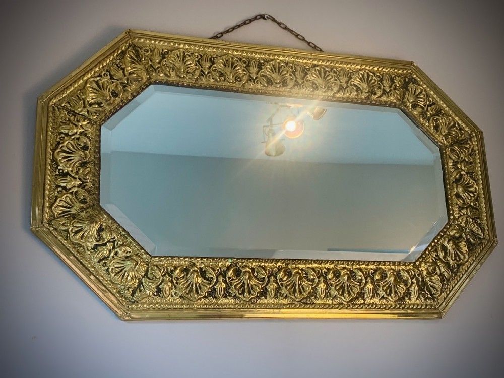 ARTS AND CRAFTS OCTAGONAL BRASS REPOUSSE MIRROR View V
