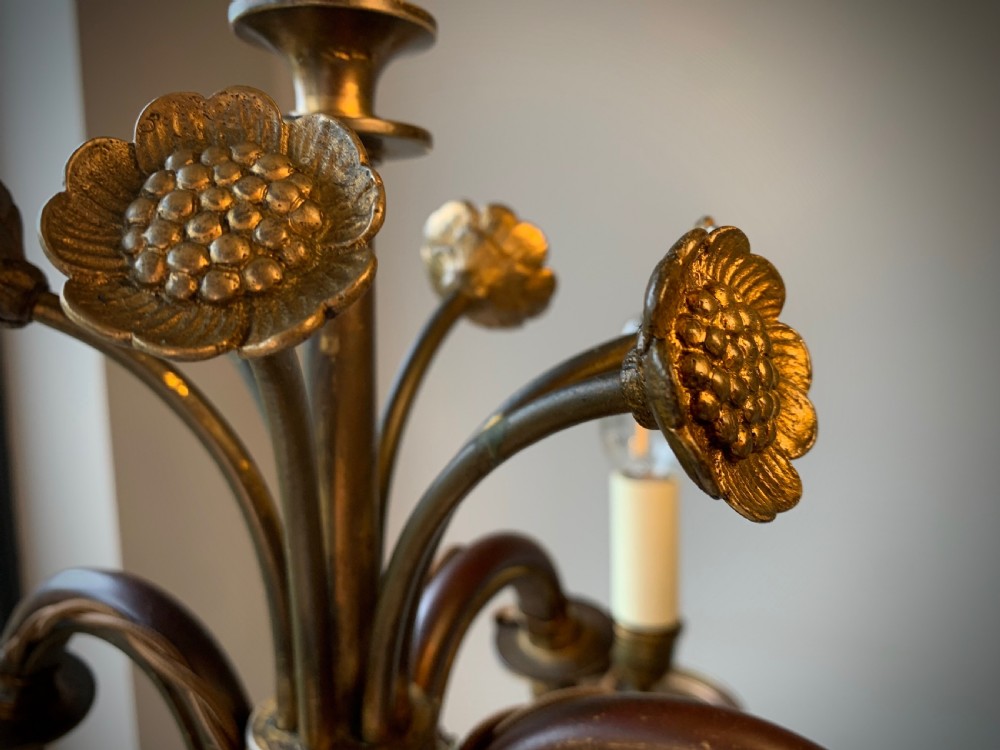 AESTHETIC MOVEMENT CHANDELIER LAMP WITH CLOISONNE VASE  & SUNFLOWERS - 19TH CENTUEY View XII