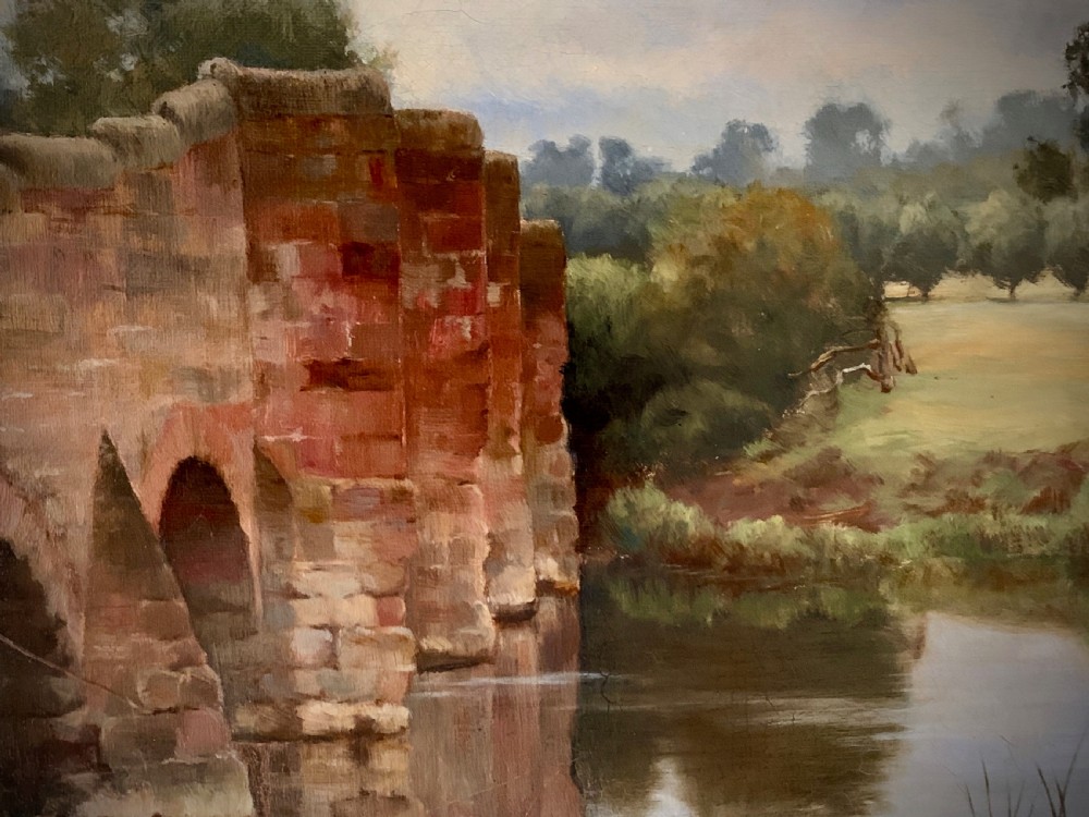 OIL PAINTING - FISHING AT ECKINGTON BRIDGE, WORCESTERSHIRE  - SIDNEY CURRIE (ACTIVE 1876 - 1930) View III