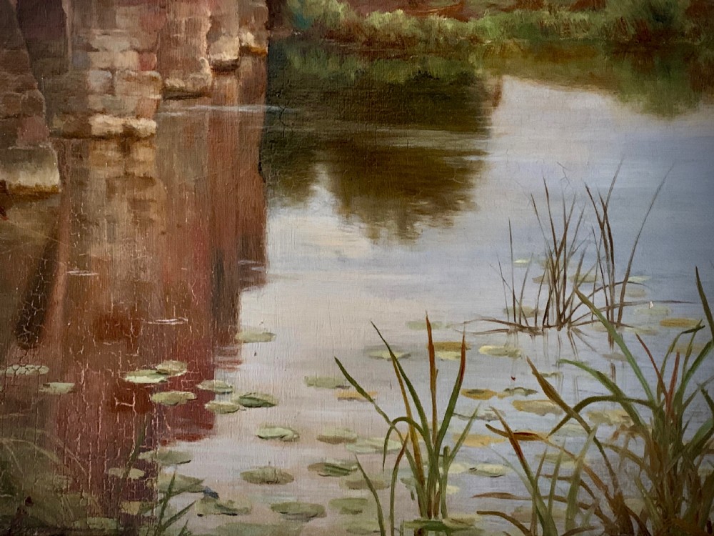 OIL PAINTING - FISHING AT ECKINGTON BRIDGE, WORCESTERSHIRE  - SIDNEY CURRIE (ACTIVE 1876 - 1930) View IV