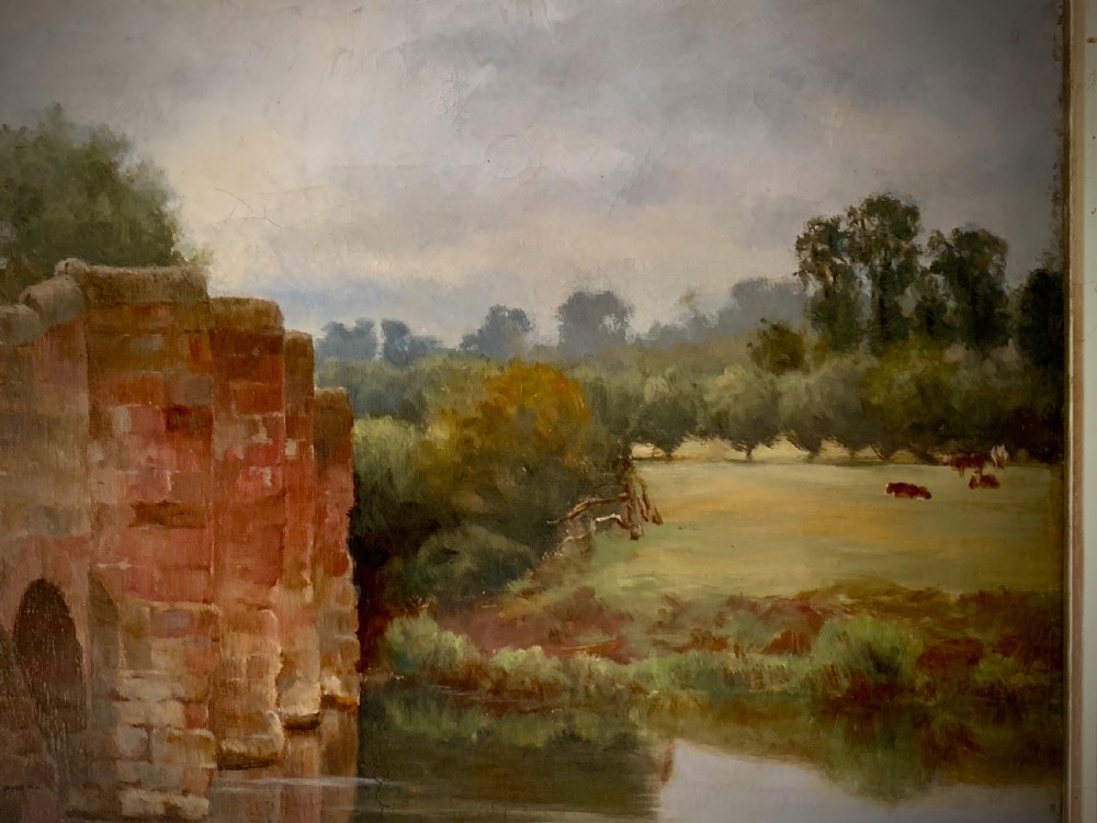 OIL PAINTING - FISHING AT ECKINGTON BRIDGE, WORCESTERSHIRE  - SIDNEY CURRIE (ACTIVE 1876 - 1930) View VI