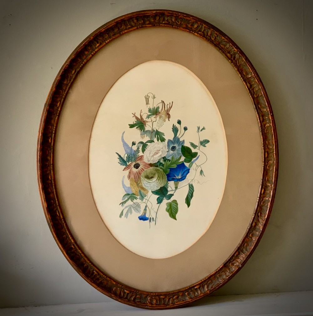 VICTORIAN WATERCOLOUR AND PENCIL PAINTING - STILL LIFE OF FLOWERS