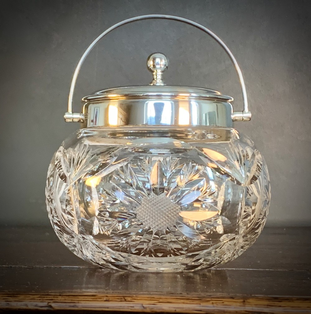 MAPPIN AND WEBB CUT CRYSTAL AND SILVER PLATED BISCUIT BARREL. / ICE BUCKET View II