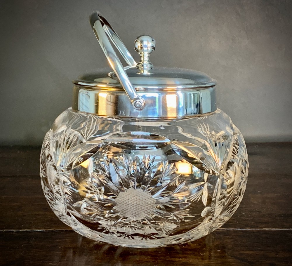 MAPPIN AND WEBB CUT CRYSTAL AND SILVER PLATED BISCUIT BARREL. / ICE BUCKET View III