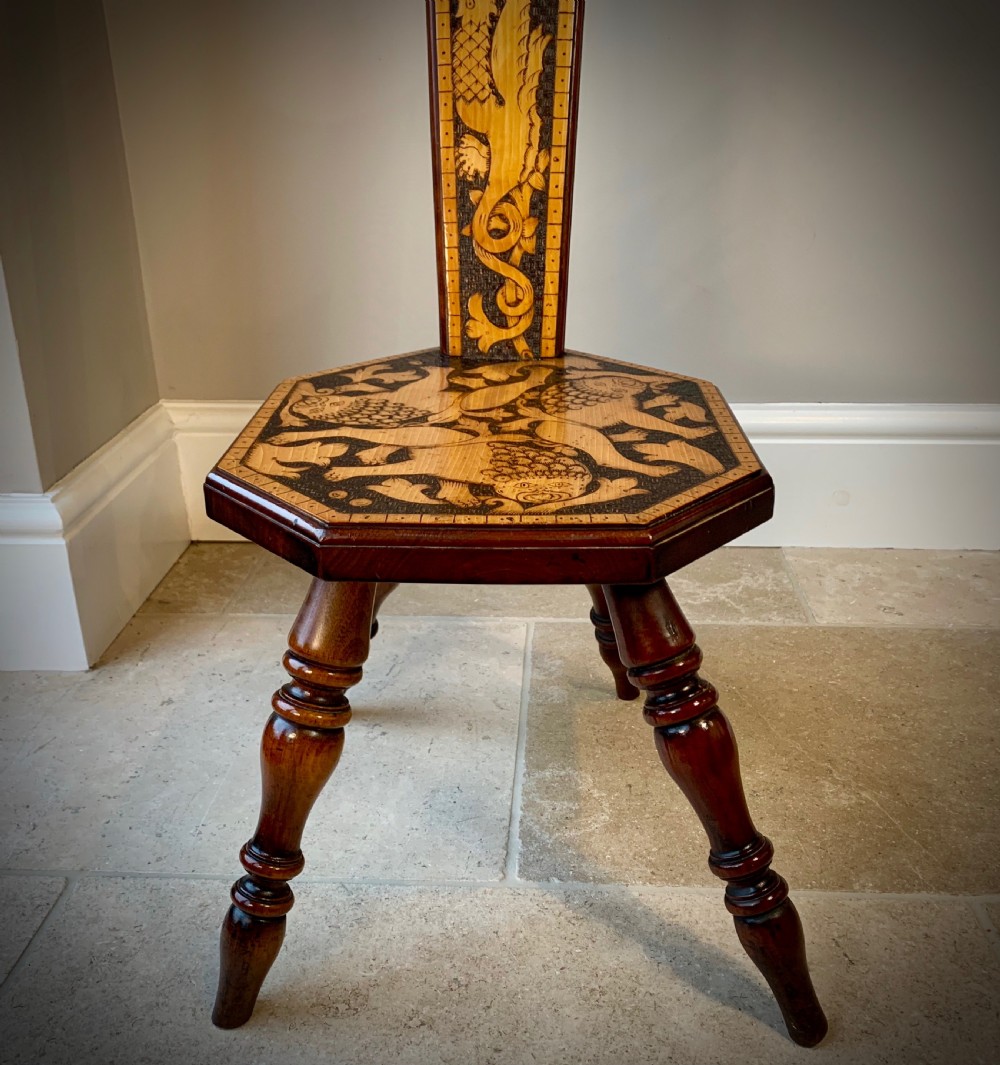 SUPERB VICTORIAN POKERWORK SPINNING or SEWING STOOL View VI