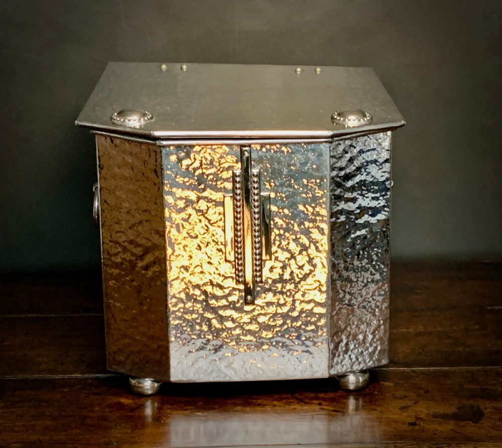 ART DECO CHROME FIRESIDE BOX / SCUTTLE View V