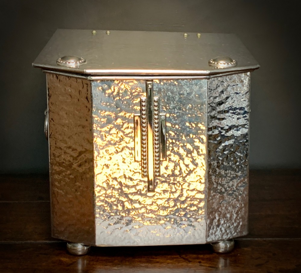 ART DECO CHROME FIRESIDE BOX / SCUTTLE View X