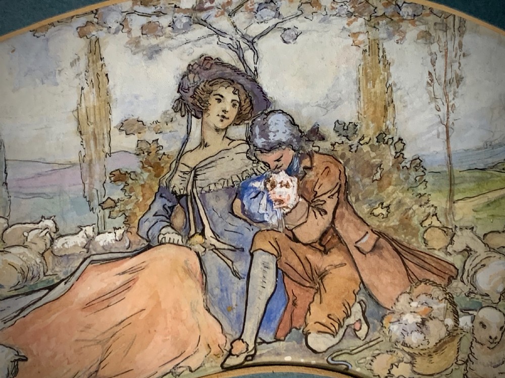 INK AND WATERCOLOUR PAINTING, FAN DESIGN BY ILLUSTRATOR FN BURSILL -  1904 View III