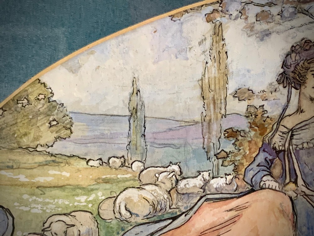 INK AND WATERCOLOUR PAINTING, FAN DESIGN BY ILLUSTRATOR FN BURSILL -  1904 View IV