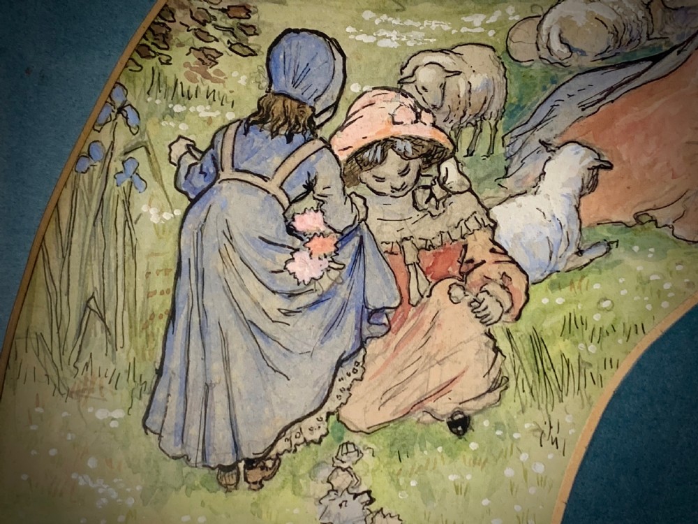 INK AND WATERCOLOUR PAINTING, FAN DESIGN BY ILLUSTRATOR FN BURSILL -  1904 View V