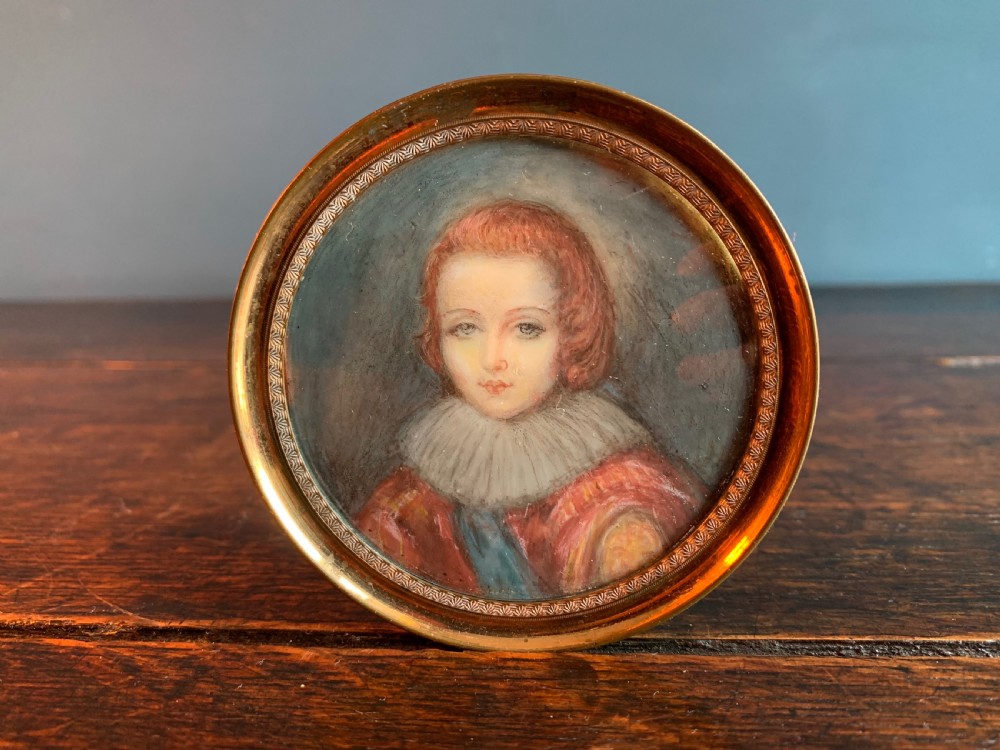 MINIATURE PORTRAIT - WATERCOLOUR PAINTING ON CELLULOID OF HENRY PRINCE OF WALES - ELDER BROTHER TO CHARLES 1 - circa 1900 View II