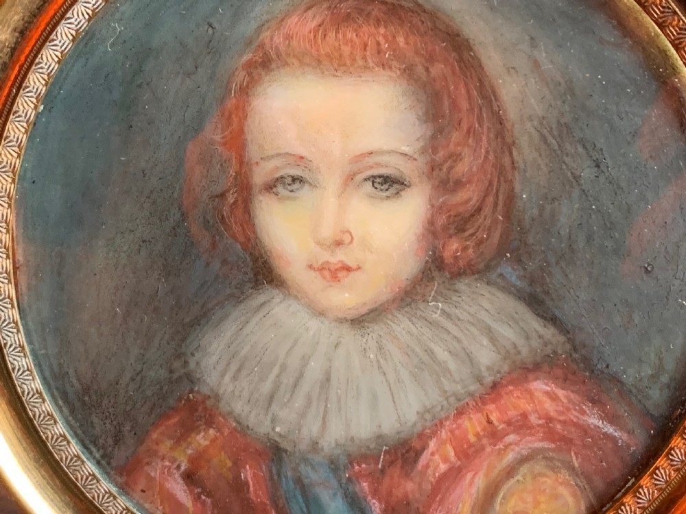 MINIATURE PORTRAIT - WATERCOLOUR PAINTING ON CELLULOID OF HENRY PRINCE OF WALES - ELDER BROTHER TO CHARLES 1 - circa 1900 View VII