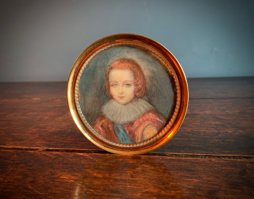 MINIATURE PORTRAIT - WATERCOLOUR PAINTING ON CELLULOID OF HENRY PRINCE OF WALES - ELDER BROTHER TO CHARLES 1 - circa 1900 View VIII
