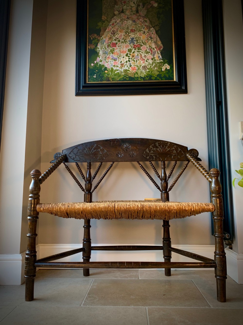 ARTS AND CRAFTS, TWO SEATER BOBBIN BENCH - DUTCH, EARLY 20TH CENTURY View II