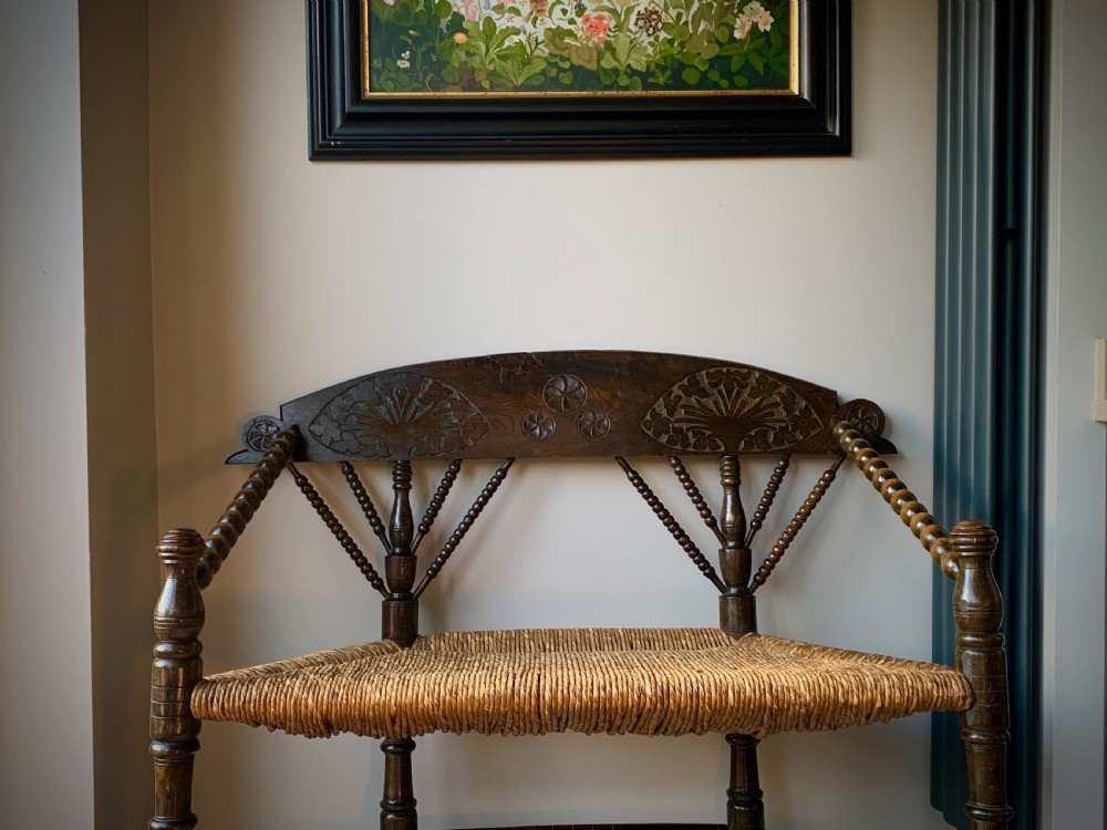 ARTS AND CRAFTS, TWO SEATER BOBBIN BENCH - DUTCH, EARLY 20TH CENTURY View III
