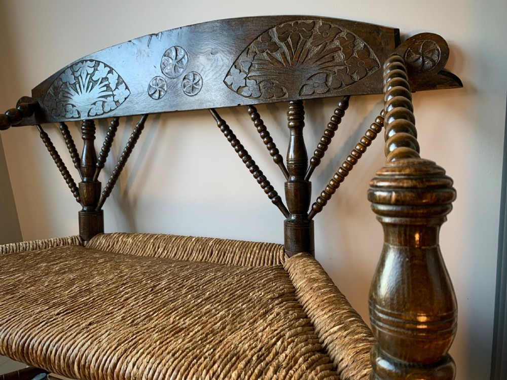 ARTS AND CRAFTS, TWO SEATER BOBBIN BENCH - DUTCH, EARLY 20TH CENTURY View VIII