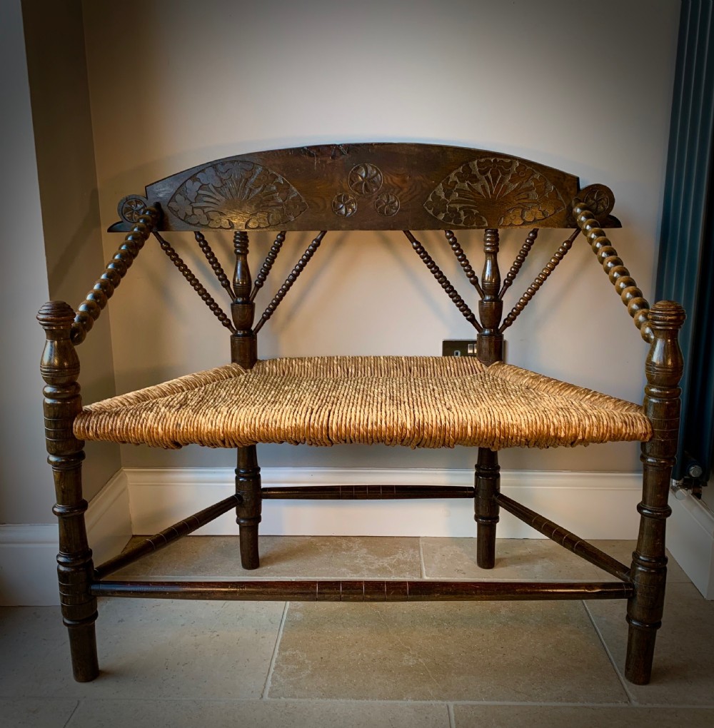 ARTS AND CRAFTS, TWO SEATER BOBBIN BENCH - DUTCH, EARLY 20TH CENTURY View XVI