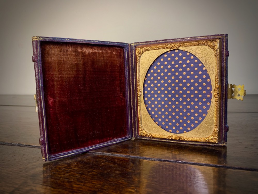LEATHER CASED PICTURE FRAME  WITH AMBROTYPE PHOTOGRAPH - 19TH CENTURY. View IV