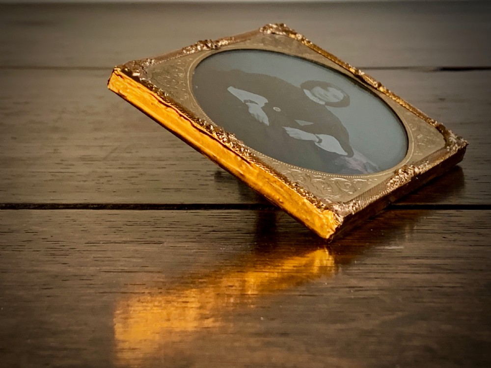 LEATHER CASED PICTURE FRAME  WITH AMBROTYPE PHOTOGRAPH - 19TH CENTURY. View VI
