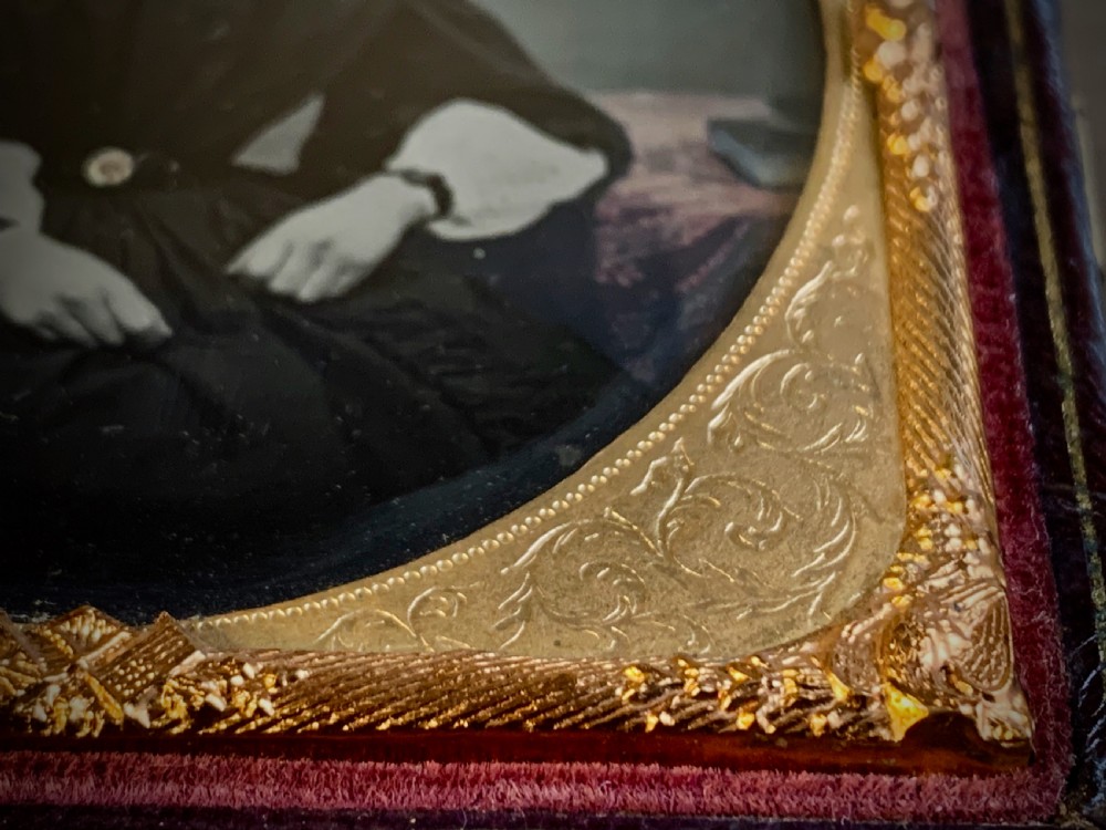 LEATHER CASED PICTURE FRAME  WITH AMBROTYPE PHOTOGRAPH - 19TH CENTURY. View VII