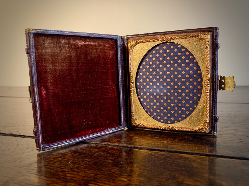 LEATHER CASED PICTURE FRAME  WITH AMBROTYPE PHOTOGRAPH - 19TH CENTURY. View IX