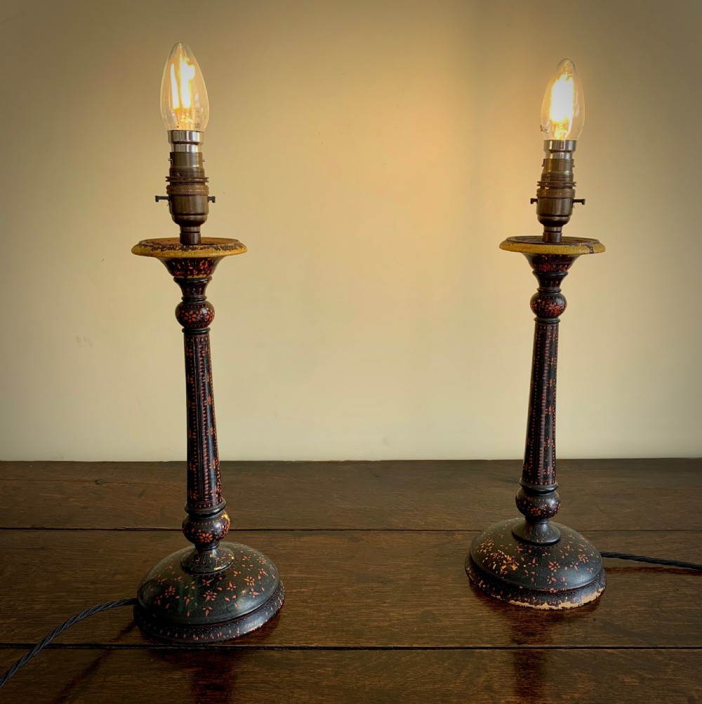 PAIR OF KASHMIRI POLYCHROME TABLE LAMPS - EARLY 20TH CENTURY View V
