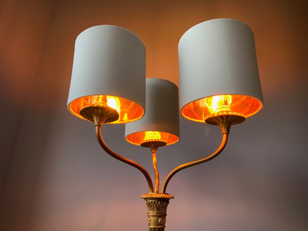 BRASS FLOOR LAMP WITH THREE BRANCH ARMS. View II