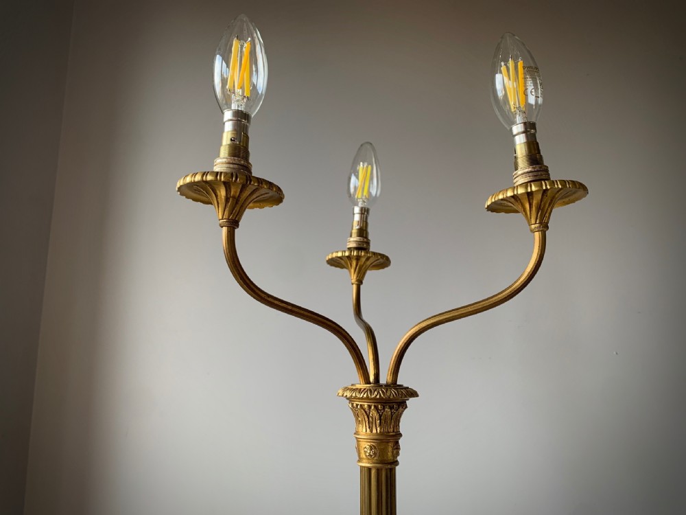 BRASS FLOOR LAMP WITH THREE BRANCH ARMS. View III