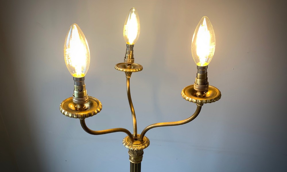 BRASS FLOOR LAMP WITH THREE BRANCH ARMS. View IV
