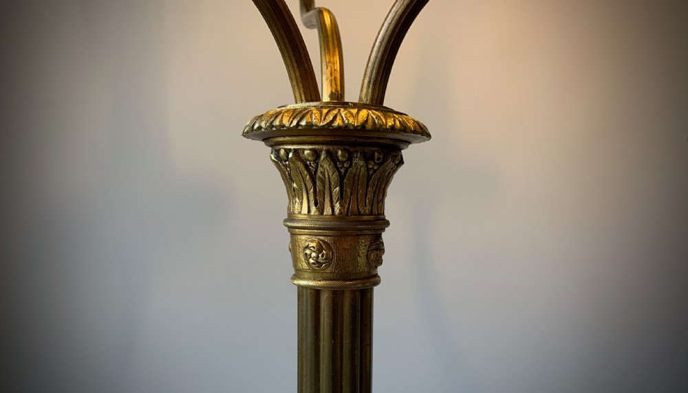 BRASS FLOOR LAMP WITH THREE BRANCH ARMS. View VII