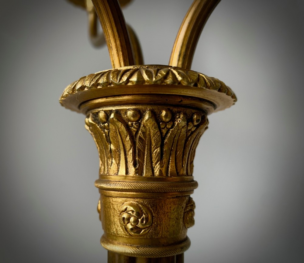 BRASS FLOOR LAMP WITH THREE BRANCH ARMS. View VIII