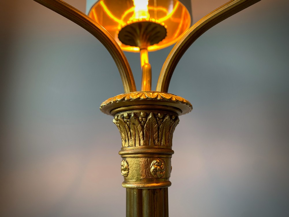 BRASS FLOOR LAMP WITH THREE BRANCH ARMS. View XVI